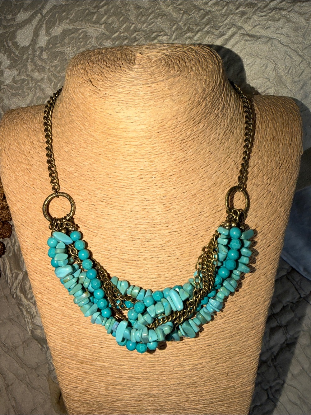 Turquoise Bead Multi-Chain Statement Necklace adjustable